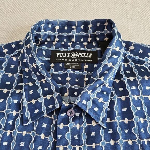 VTG 90s Pelle Pelle Marc Buchanan Men's Shirt 3XL Geometric Print Button-Up Blue - Picture 3 of 14